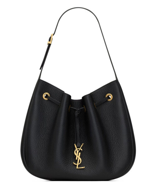 Saint Laurent Paris Vii Small Hobo In Grained Leather Black